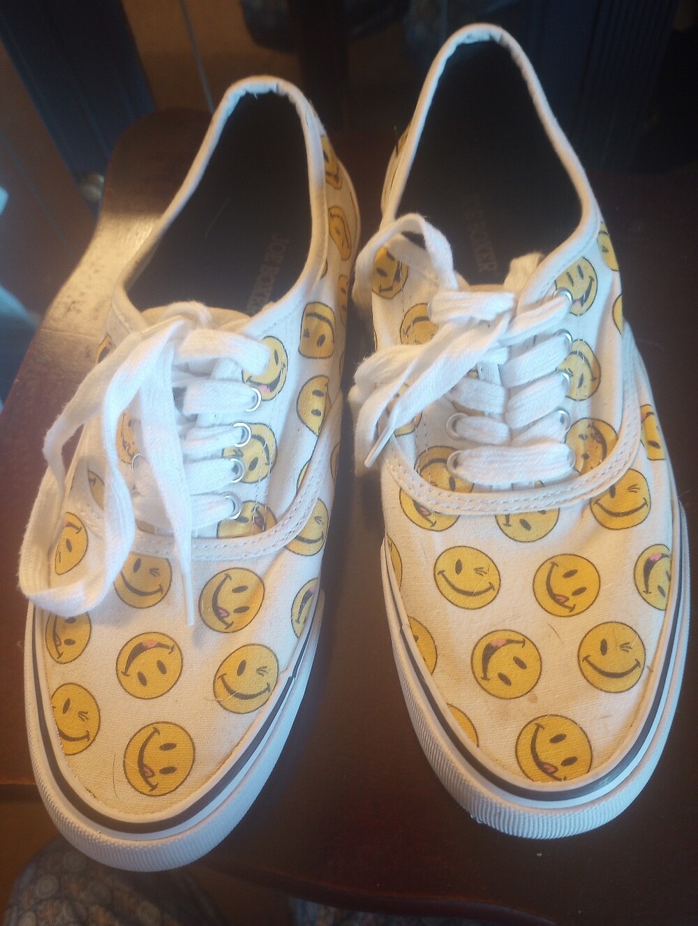 White Sneakers with Yellow Smiley Faces